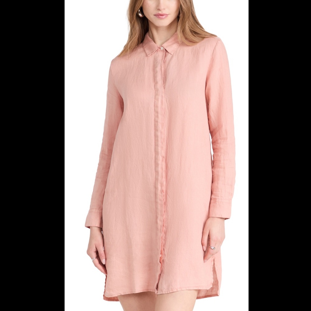 James Perse Linen Mini Shirt Dress Size 1 US S Women Preppy Long Sleeve Buttons